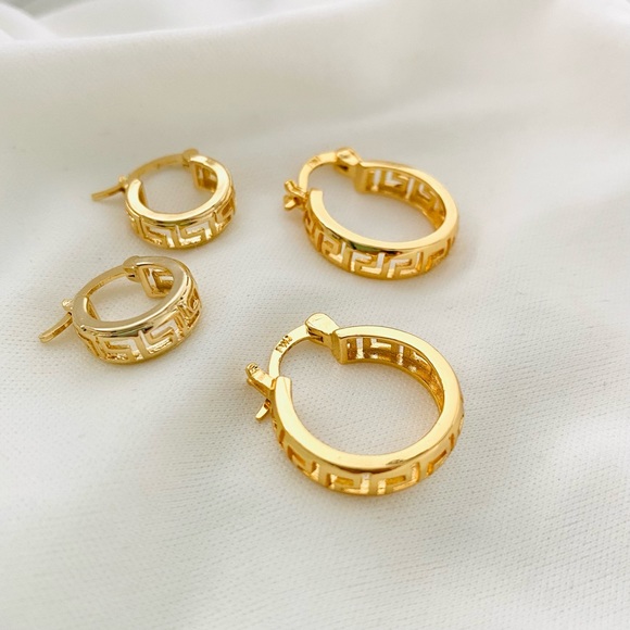 Greek Style Earrings, Small Greek Hoops - Picture 5 of 14